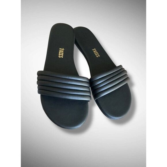 TKEES Serena Black Leather Slide Slip-on Sandals Women’s Size 8 EU 39 Minimalist - Picture 4 of 8